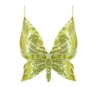 Mocure Womens Glitter Sequin Butterfly Crop Top Low-Cut Tank Top Rave Tube Vest Top for Belly Dance Costume Outfits, Tender Green Butterfly, One Size