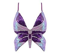 Mocure Womens Glitter Sequin Butterfly Crop Top Low-Cut Tank Top Rave Tube Vest Top for Belly Dance Costume Outfits, Purple &White Butterfly, One Size
