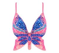 Mocure Womens Glitter Sequin Butterfly Crop Top Low-Cut Tank Top Rave Tube Vest Top for Belly Dance Costume Outfits, Bright Pink Royal Blue, One Size