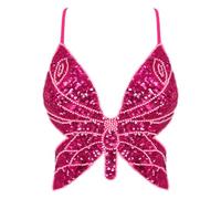 Mocure Women's Rose Red Butterfly Sequin Crop Top - One Size, Sleeveless, Fitted, V-Neck, Backless, Party, Sports, Travel, Celebration
