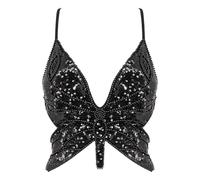 Mocure Women's Shimmer Sequin Crop Top Low-Cut Tube Top Butterfly Rave Tank Vest Top-Black Butterfly