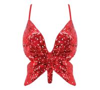 Mocure Women's Shimmer Sequin Crop Top Low-Cut Tube Top Butterfly Rave Tank Vest Top-Red Butterfly