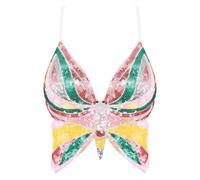 Mocure Womens Sparkly Butterfly Sequin Crop Tops Sexy Trendy Sleeveless Cute Butterfly Halter Tops Rave Wrap Tube Vest Top, White&Multicolored Butterfly, One Size