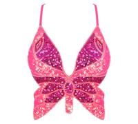 Mocure Womens Sparkly Butterfly Sequin Crop Tops Sexy Trendy Sleeveless Cute Butterfly Halter Tops Rave Wrap Tube Vest Top for Belly Dance Costume Outfits