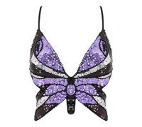Mocure Womens Sparkly Butterfly Sequin Crop Tops Sexy Trendy Sleeveless Cute Butterfly Halter Tops Rave Wrap Tube Vest Top for Belly Dance Costume Outfits