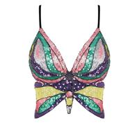 Mocure Womens Sparkly Butterfly Sequin Crop Tops Sexy Trendy Sleeveless Cute Butterfly Halter Tops Rave Wrap Tube Vest Top, Black&multicolored Butterfly, One Size