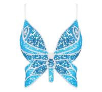 Mocure Womens Sparkly Butterfly Sequin Crop Tops Sexy Trendy Sleeveless Cute Butterfly Halter Tops Rave Wrap Tube Vest Top, Blue Lake Blue, One Size