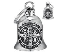 MOCY BELL - MocyBell Motorcycle Bell Saint Benedict ? Stainless Steel | Biker Good Luck Charm | Spiritual Protection