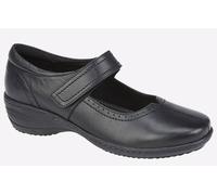 Ladies Leather Memory Foam Comfort Touch Fasten Bar Shoes - Black Leather, Ladies UK 7/EU 40