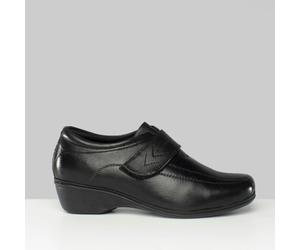 Mod Comfys KAREN Womens Touch Fasten Wedge Leather Shoes Black - UK 6