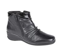 Mod Comfys Leather Mid Cut Ruched Ladies Fashion Ankle Boots - Black Softie Leather, Ladies UK 4/EU 37