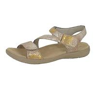 Mod Comfy's L423BG-3 Ladies Foil Printed Suede Touch Fastening Sandals Beige, size 3