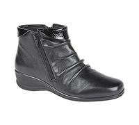Mod Comfys Leather Mid Cut Ruched Ladies Fashion Ankle Boots - Black Softie Leather, Ladies UK 4/EU 37