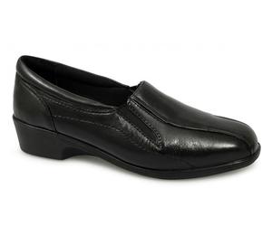Mod Comfys LORETTA Womens Leather Wedge Loafers Black - UK 7