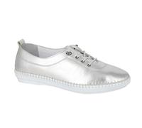 Mod Comfys Softie Leather Casual Shoes with Elastic & Lace Up, Silver, 5 UK
