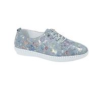 Mod Comfys Womens Leather Elasticated Lace Slip On Shoes with Comfort Insole Blue Flower Print 5 UK