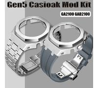 Mod Kit GEN4 Gen5 GA2100 Metal Bezel for G shock Casioak Modification 4th Generation Rubber&Steel Watch Case Strap GA-B2100 2110 For GA2100 2110 U-silver blue