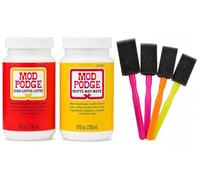 Mod Podge Gloss and Matte Decoupage Glue, Sealer and Finish, 8 oz Each, with 4 Foam Brushes, Water-Based, Non-Toxic