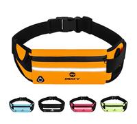 MOD-V Running Belt - Waterproof Adjustable Sports Waist Pack with Phone Holder, Reflective Strip & Bottle Slot, Fits iPhone, Keys & Cards-Lightweight Jogging Pouch for Men & Women (Orange)