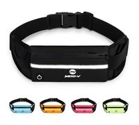 MOD-V Running Belt - Waterproof Adjustable Sports Waist Pack with Phone Holder, Reflective Strip & Bottle Slot, Fits iPhone, Keys & Cards-Lightweight Jogging Pouch for Men & Women (Black)