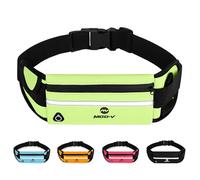 MOD-V Running Belt - Waterproof Adjustable Sports Waist Pack with Phone Holder, Reflective Strip & Bottle Slot, Fits iPhone, Keys & Cards-Lightweight Jogging Pouch for Men & Women (Green)