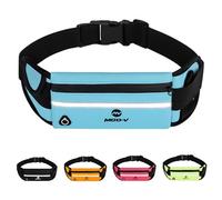 MOD-V Running Belt - Waterproof Adjustable Sports Waist Pack with Phone Holder, Reflective Strip & Bottle Slot, Fits iPhone, Keys & Cards-Lightweight Jogging Pouch Men & Women (Blue)