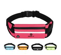 MOD-V Running Belt - Waterproof Adjustable Sports Waist Pack with Phone Holder, Reflective Strip & Bottle Slot, Fits iPhone, Keys & Cards-Lightweight Jogging Pouch for Men & Women (Pink)