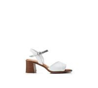Moda in Pelle Women's Lanie White - Silver Leather Block Heeled Open Toe Sandals 5