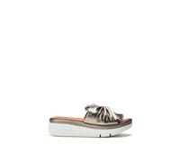 Moda in Pelle Women's Ollin Pewter Metallic Leather Low Wedge Slider Sandals 6