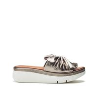 Moda in Pelle Women's Ollin Pewter Metallic Leather Low Wedge Slider Sandals 5