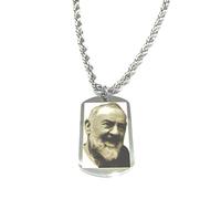 MODA MavillA Padre Pious Men's and Women's Necklace with Laser Engraving Hand-Crafted Silver Steel, Collana, Stainless Steel, Steel