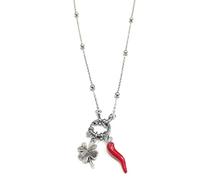 MODA MavillA Women's Necklace in Steel with Lucky Horn Pendant Four Leaf Clover. Made in Italy. Emotional - Phrases, Thoughts, Words with Charms - Pendant - Adjustable Size, Stainless Steel
