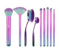 Moda Royal & Langnickel Full Size Prismatic Deluxe Gift 10pc Makeup Brush Set Pouch, Foundation, Contour, Powder, Fan,Eye Shader, Smoky Eye, Crease, Brow, Angle Eyeliner Brushes, Pink -Teal Ombre