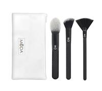 MODA Royal & Langnickel Pro Full Size Finishing 4pc Makeup Brush Set with Pouch, Includes - Pointed Blush, Angle Blush, and Highlight Brushes, Black