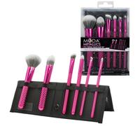MODA Royal & Langnickel Travel Size Metallics Total Face Makeup Brush Set with Pouch, Includes - Powder, Foundation, Angle Shader, Smoky Eye, Brow Liner and Pointed Lip Brushes, Pink