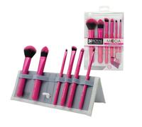 MODA Royal & Langnickel Travel Size Total Face Makeup Brush Set with Pouch, Includes - Powder, Foundation, Angle Shader, Smoky Eye, Brow Liner and Pointed Lip Brushes, Pink