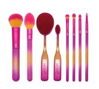 MODA Sunset Prismatic 8PC Full Face Makeup Brush Set, Includes Oval Foundation, oval contour, domed kabuki, pointed powder, crease, shader, detail, and angle liner brushes