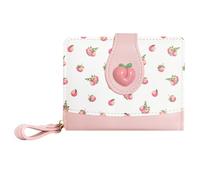 Modacarry Cute Print Wallet Blueberry Strawberry Cherry Wallet with Credit Card Holder Zipper Coin Purse for Women Girls, PEACH, Minimalist