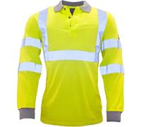 Portwest FR77 Lightweight Flame Resistant Anti-Static Hi-Vis Long Sleeve Polo Shirt Yellow, Small