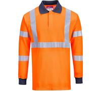Portwest Men's Polo Shirt FR76ORRL, RIS Flame Resistant, Anti-Static, Long Sleeve, Orange L