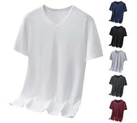 Modal V-Neck T-Shirts for Men UK Sale Clearance, Solid Thin Short Sleeve Shirt, Leisure Simple Shirt in Plain Design, Loose Gym Sports Basic Tee, Lightweight Comfy Summer Top for Everyday Wear White