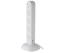 Modaleo - Tower Extension Lead 10 Way with Surge Protection, 10 Gang Multi Plug Extension Lead Tower With UK Socket and 2m Black, white Extension Lead (10-way gang tower 2m White)