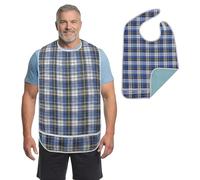 Modaliv Adult Bib for Eating - XL Waterproof Reusable Clothing Protector with Crumb Catcher - Machine Washable Bib for Elderly & Disabled Adults (Blue)