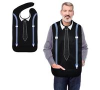 Modaliv Adult Bib for Men - Waterproof Reusable Clothing Protector with Crumb Catcher for Mealtimes | Extra Coverage Senior Dining Bib for Elderly & Disabled | Machine Washable (Tie & Suspenders)