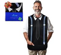 Modaliv Adult Bib for Men - Waterproof Reusable Clothing Protector with Crumb Catcher Pocket, Extra Coverage Dining Bib for Elderly, Seniors, Disabled Adults & Dementia Care (Tie & Suspenders)
