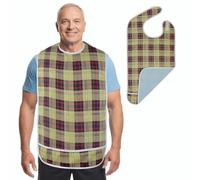 Modaliv Adult Bib - Reusable Clothing Protector - Waterproof - Crumb Catcher - Machine Washable - Extra Long Senior Men and Women Bibs for Eating (Beige/Burgundy)