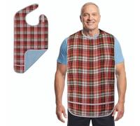 Modaliv Adult Bib - Waterproof Reusable Clothing Protector with Crumb Catcher for Mealtime | Extra Long Senior Bib for Elderly & Disabled | Washable Dining Aid - Adult Eating Apron - Red