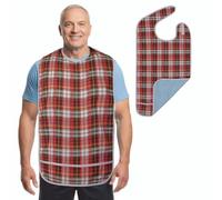 Modaliv Adult Bib - Waterproof Reusable Clothing Protector with Crumb Catcher Pocket, Extra Long Dining Bib for Elderly, Seniors, Disabled Adults & Dementia Care, Machine Washable (Red)