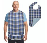 Modaliv Adult Bib - Waterproof Reusable Clothing Protector with Crumb Catcher Pocket, Extra Long Dining Bib for Elderly, Seniors, Disabled Adults & Dementia Care, Machine Washable (Blue)