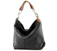 modamoda de - ital. Leather bag Shoulder bag Ladies bag Shoulder bag Leather T168, Colour:Black/cognac
